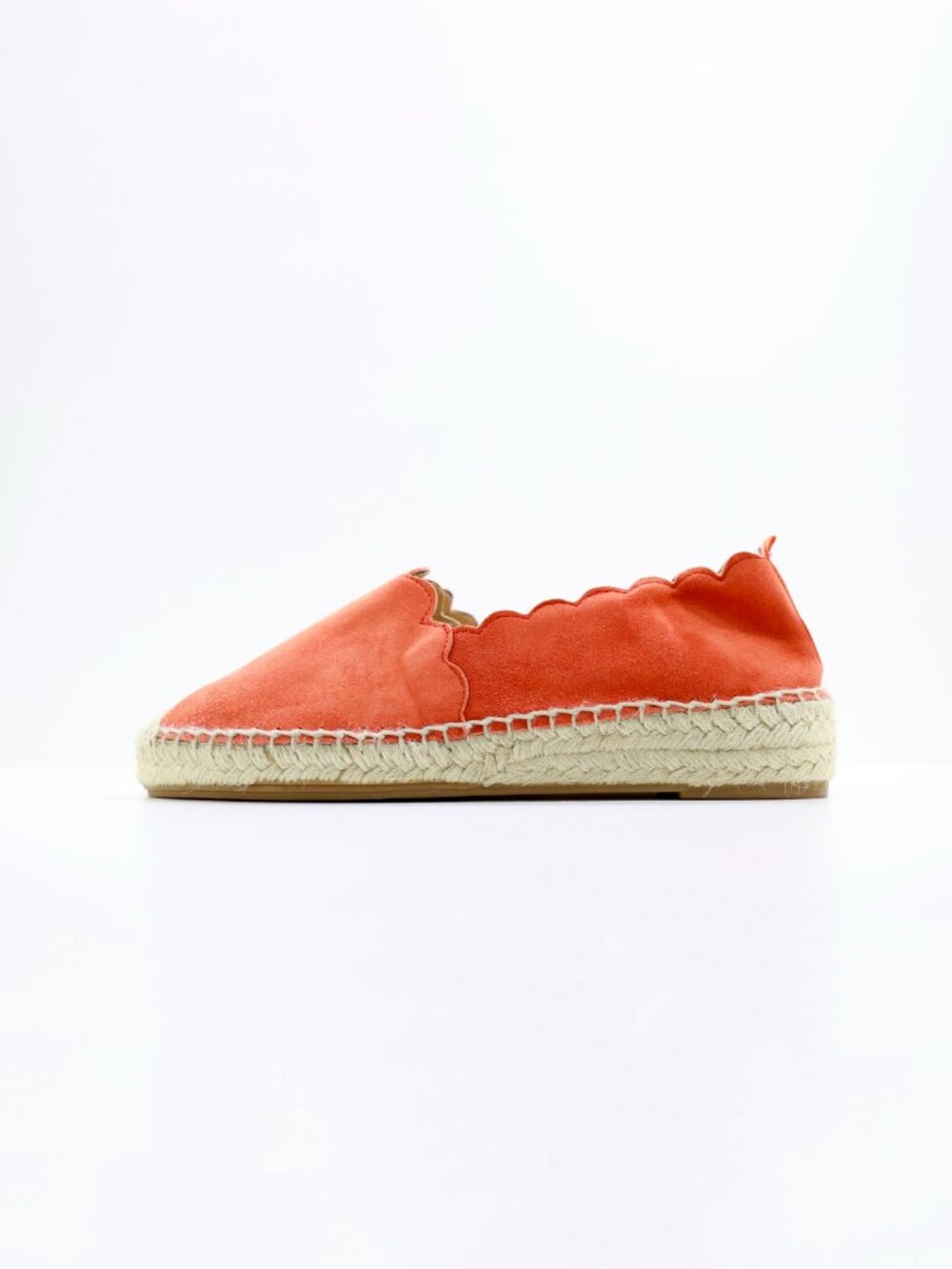 Carmen Saiz Burnt Orange Suede Scalloped Flat Espadrilles - 6.5/EU 37